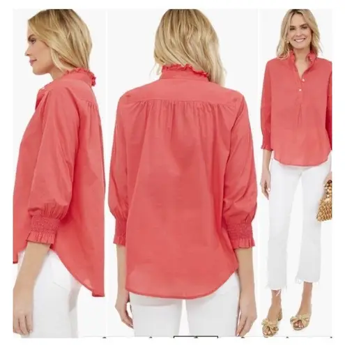 Tuckernuck Poppy Red Teagan Popover Blouse Top Ruffle Elastic Cuff Size Medium