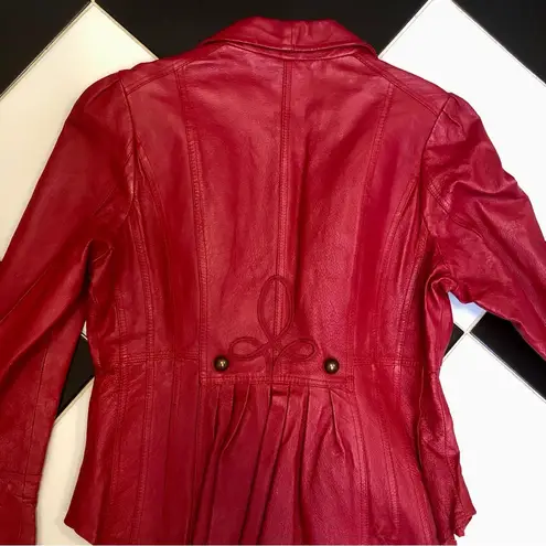 MetroStyle Vintage Bright Red Leather Jacket Steampunk Sergeant Pepper Prince M