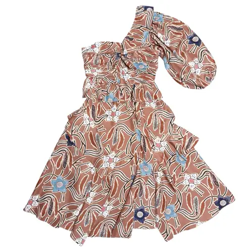 Ulla Johnson Copper Brown Ivory Floral Mariam One Shoulder Silk Midi Dress 12