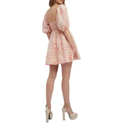 Bardot Kehlani Puff Sleeve Floral Mini Dress Pink Size M