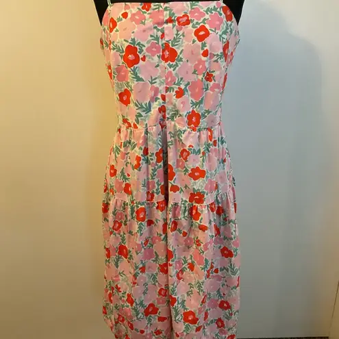 2. Free Assembly Pink & GreenFloral Tiered Midi Dress with Tie Back Size X