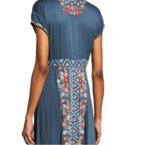 Johnny Was Cassie heavily embroidered Challis maxi dress in slate blue NWT RARE