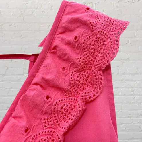 Sunburst Kiss Coral Pink Ruffle Peplum Top L Sleeveless Eyelet Lace Festival Size L