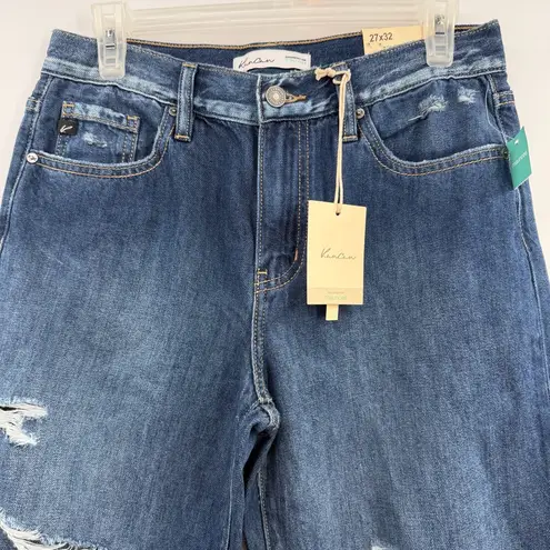 KanCan Dark Drape Ripped High Rise Wide Leg Jeans women's 27x32 NWT distressed Blue Size 27
