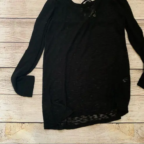 Thyme & Honey Sheer Long Sleeve Back Lace Up Shirt NEW Black Size M