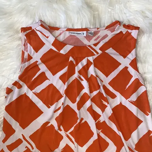 Susan Graver  Orange and White Abstract Sleeveless Top