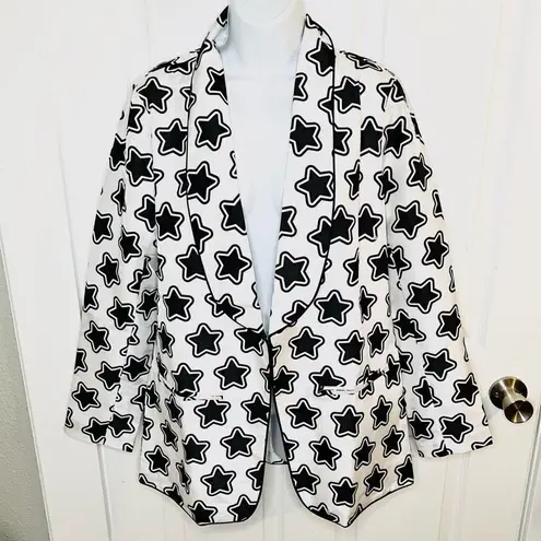 Hutch Oversized Shantung Star Print Blazer Long sleeve White Black M NWOT