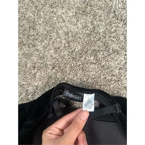 Frederick's of Hollywood fredrick’s of hollywood black faux velvet rhinestone trim mini slip dress slit L