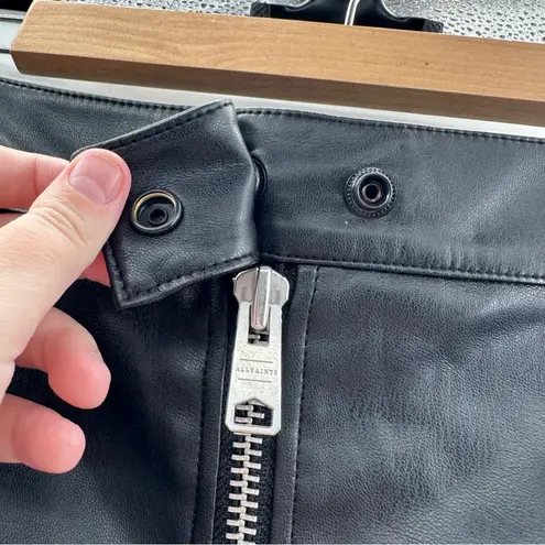 All Saints Lena Black Faux Leather Zipper Front A-Line Mini Skirt Sz 2