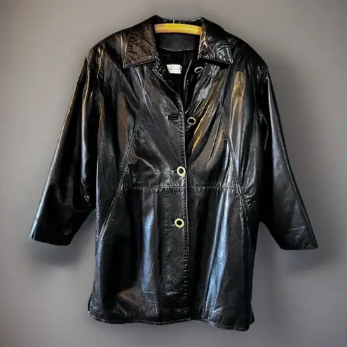 Vericci Leather Jacket Black Swing Coat Side Pockets Lined Lg Unused Supple Lux