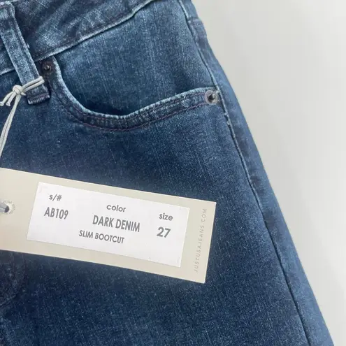 Just USA Jeans SZ 27 Slim Bootcut Denim NWT Dark Denim Fray AB109 Cotton Stretch
