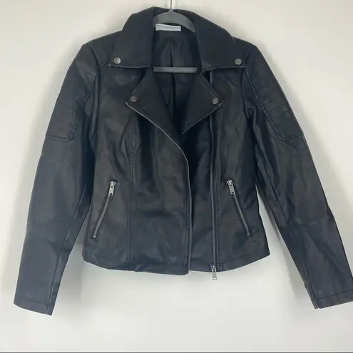 Noisy May Black Faux Leather Biker Moto Jacket Customized Babe on Back Small S