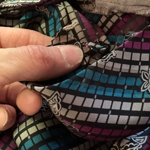 Vtg 70s stripes n paisleys unique neck tie blouse