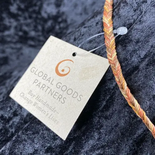 Global Goods Partners Handmade Stamped Brass Bead Bib Necklace Braided Strap Gold