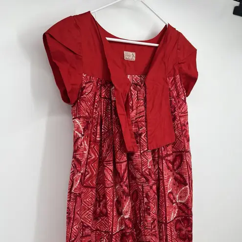 Waikiki Sports VTG Mumu Dress Red Hawaiian Pockets Resort Vacation Beach Hawaii Size L