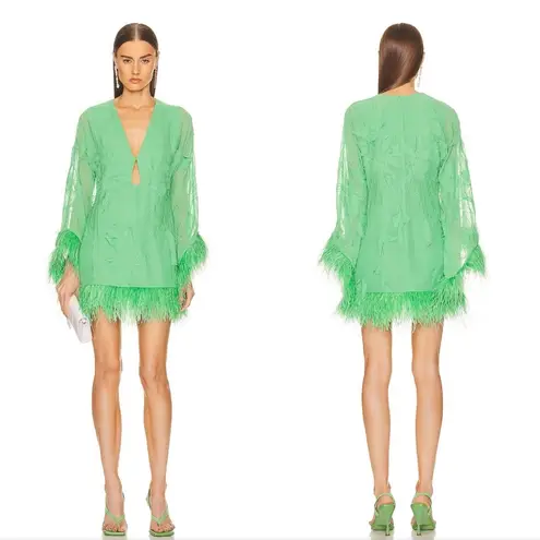 Alexis  Gracelle Feather Trim Mini Dress in Emerald Sz M