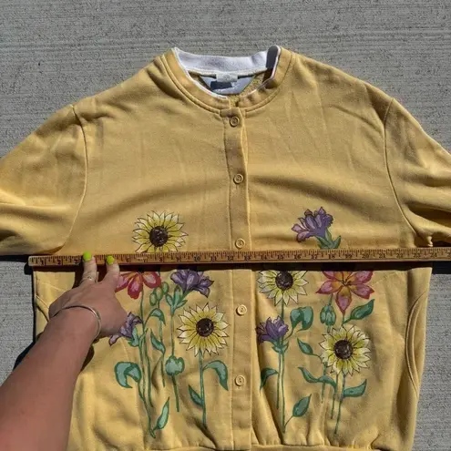 Vintage 90s Blair Floral Garden Yellow Button Up Sweatshirt Granny Cardigan LG