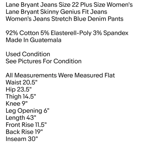  Jeans Size 22 Plus Size Women's Lane Bryant Skinny Genius Fit Jeans Women's Jeans Stretch 