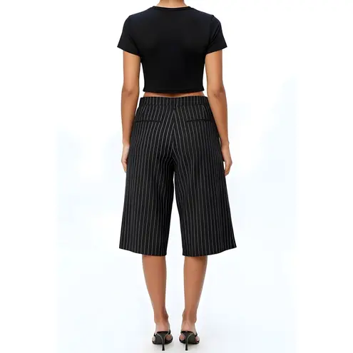 Jaded London Pinstripe Goliath Baggy Shorts, Black, W36