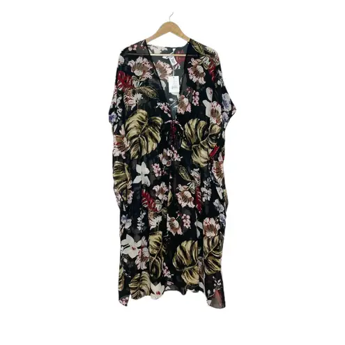 Walter Baker Brand New Tulum Black Floral Caftan Swim Cover-Up Duster One Size