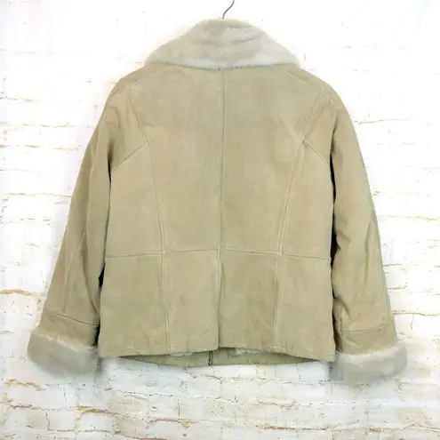 VTG Wilsons Suede Leather Bomber Aviator Flight Jacket Womens L Fur Lined Beige Size L