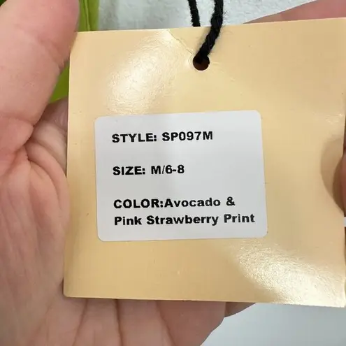 Unique Vintage Smak Parlour Avocado & Pink Strawberry Print Woodstock Flare Dress Pinup Size M