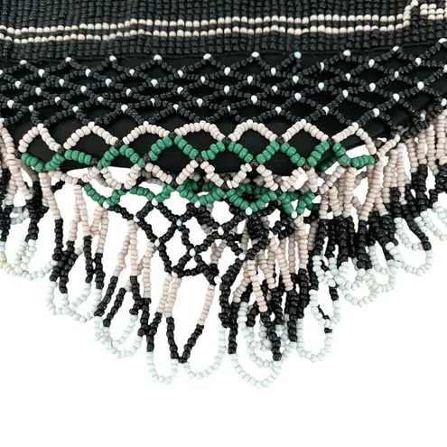 Vintage Silk Black Green Butterfly Beaded Bag Purse Silver Tone Handle Chain