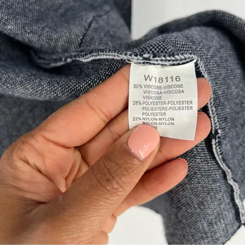 Blue Soft Knit Raw Edge Open Front Hooded Longline Sweater Jacket Minimalist