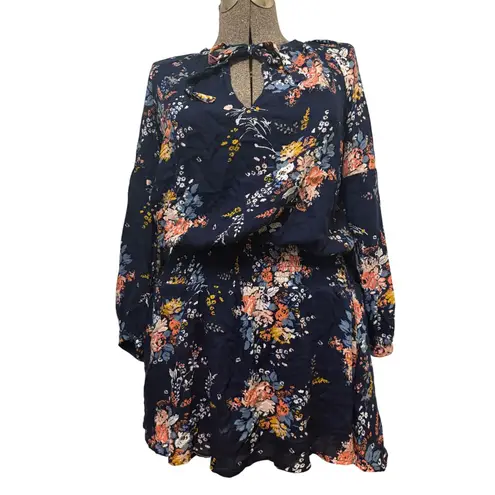 Lucky Brand  Blue Floral Drop Waist Long Sleeve Mini Dress Size Medium