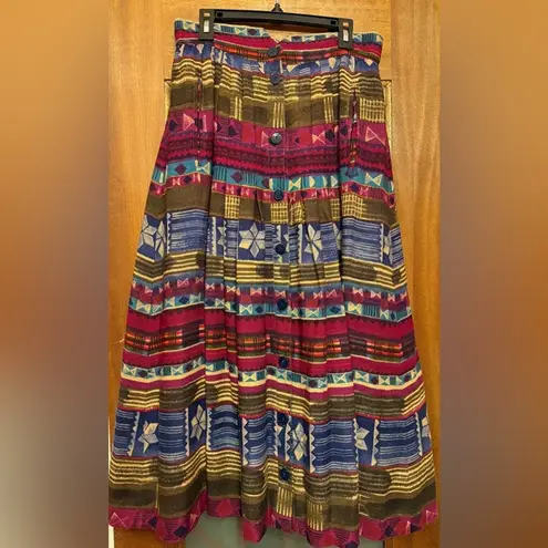 Escada by Margaretha Ley Vintage Berry Pleated Wool Aztec Tribal Full Skirt Size 38