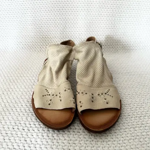 Miz Mooz NYC Fifi Beige Cream Boho Leather Open Toe Cut Out Sandals Studded 38