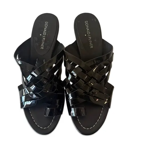 DONALD J PLINER Sandals Women Size 6 Metallic Gold SHEENA 2 Cork Platform Wedge Black