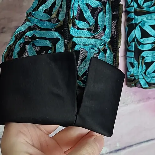 SAMUEL DONG BLACK TEAL ROSETTE FLORAL SHEER DRESS JACKET MEDIUM Blue