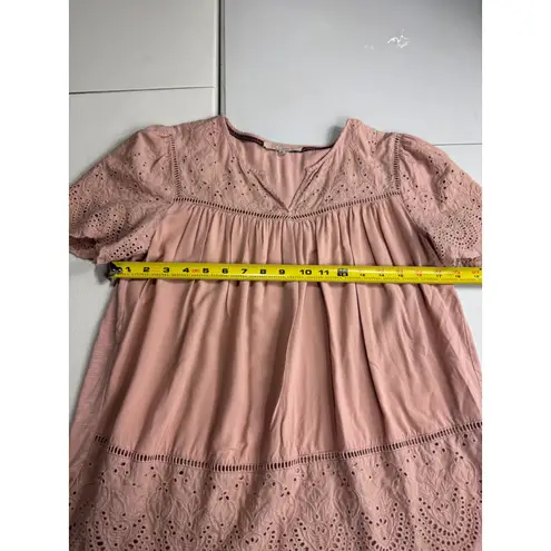 My Danielle Womens Top Small Pink Short Sleeve Eyelet Boho Blouse