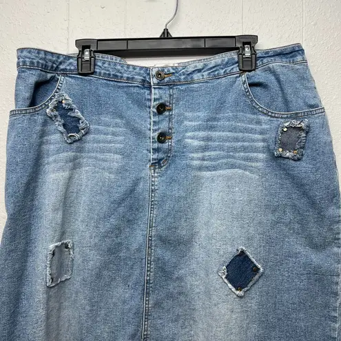 Sunshine Apparel Y2K Vintage Patchwork Festival Western Cowgirl Denim Skirt 22W Blue