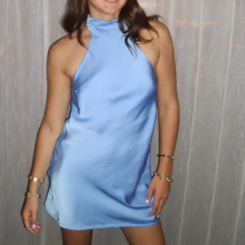 Princess Polly  Take Me Back Blue Mini Halter Dress