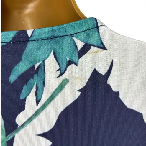 Wrap Dress Tropical Leaf Print Blue White Green Short Sleeve Ruffle Size M Size M