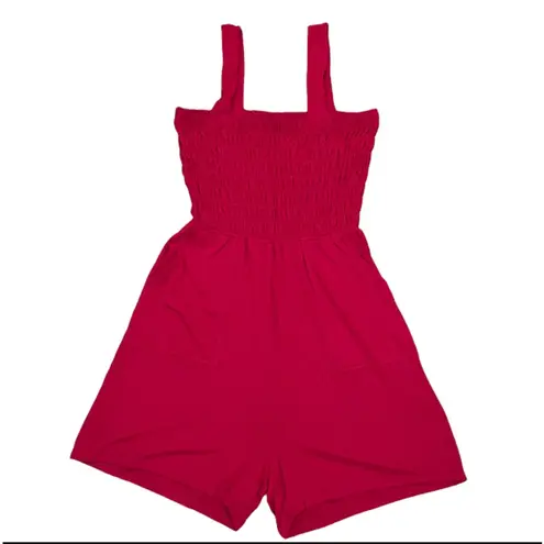 Zenana Outfitters Red Burgundy Smocked Top Romper With Pockets Size Small - Image 5