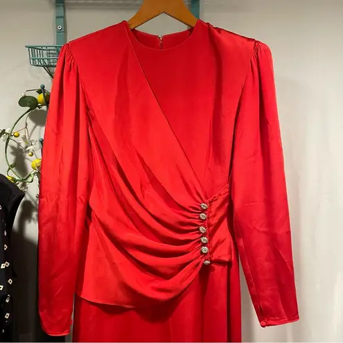 Vintage 80’s luxury dynasty red wrap jeweled maxi dress Adele Simpson boujee Silver Size M