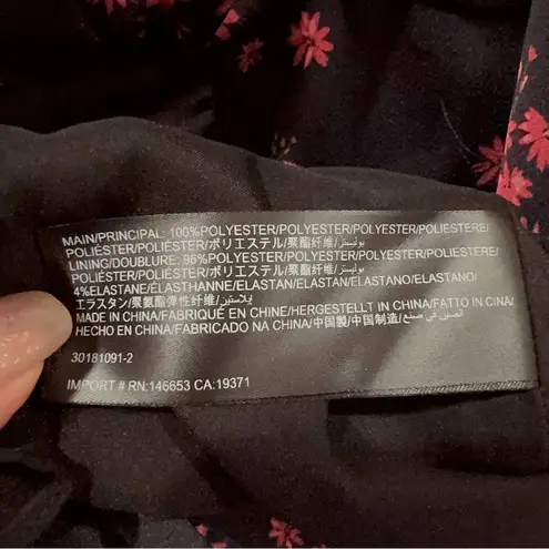 Keepsake Infinity Long Sleeve Satin Mini Dress Black with Pomegranate Ditsy Size Size XS