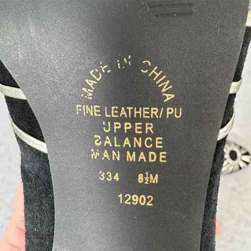 Newport News Women's Black Stiletto Pumps 8.5 Silver Leather Accents