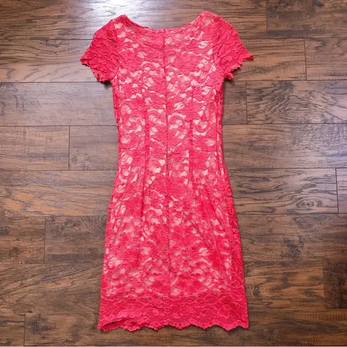 Alexia Admor • coral lace sheath dress fitted bodycon sequin stretch cap sleeve