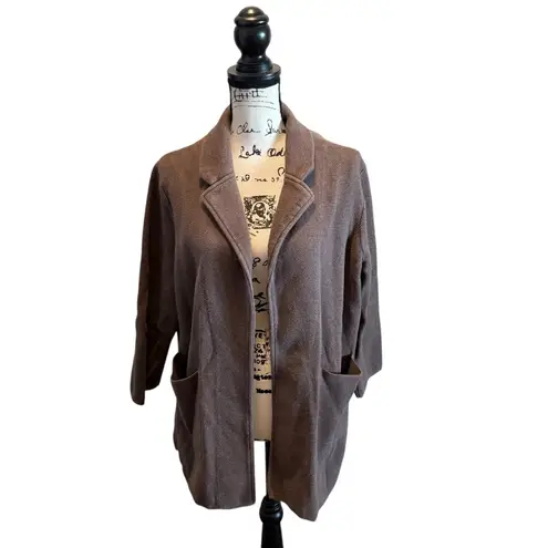 Quince Organic Cotton Knit Cardigan Blazer Brown Size Large Open Front Pockets