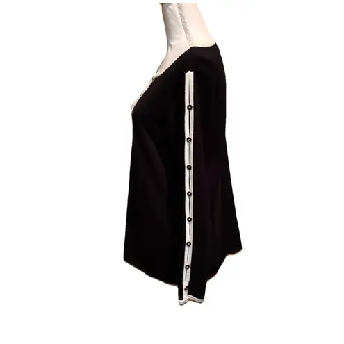 August Silk Two Tone Black Ivory Keyhole Knit Top Button Sleeve Womens Medium