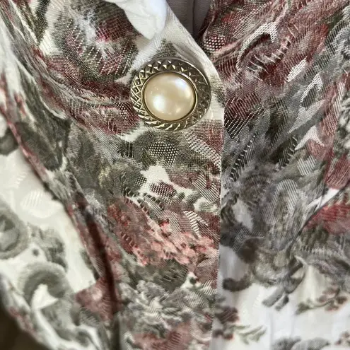 Vintage 90s Breaking Loose Floral Tapestry Faux Pearl Button Blazer size 5/6 White
