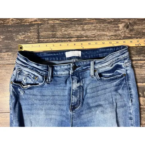 Petra 153 Women's Distressed Frayed Hem Flare Bell Jeans Light Wash Size 15/31 Blue