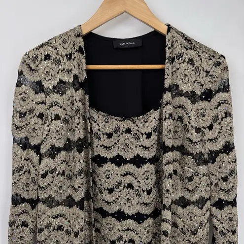 R & M Richards Vintage Top Womens Large Black Gold Lace Sparkle Formal Festive