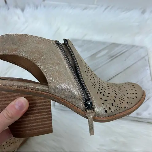 Sofft Metallic Leather Perforated Open Back Heeled Booties Size 10 Tan