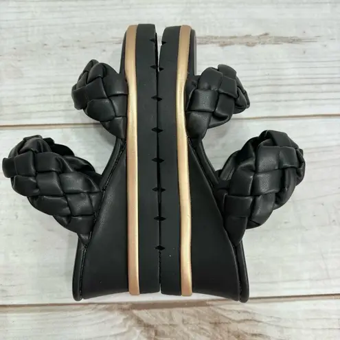 exe Ipanema Black Woven Faux Leather Wedge Heel Platform Sandals Y2K Style NEW Size 5.5