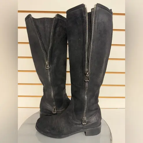 Jimmy Choo Doreen Rugged Suede Knee High Zipper Detail Boots Black 38.5/8.5
